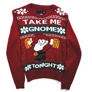 Take Me Gnome Ugly Christmas Sweater Knit‎ Red Fair Isle M Xmas Holiday Funny
